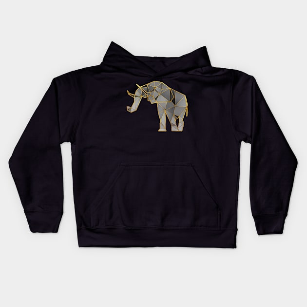 Elephant Geometric Gold Lines 2 Kids Hoodie by HappyGiftArt